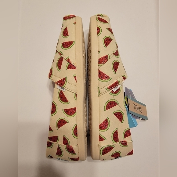 NWT Toms Natural Glitter Watermelon Alpargata Slip On Shoes - Picture 4 of 7